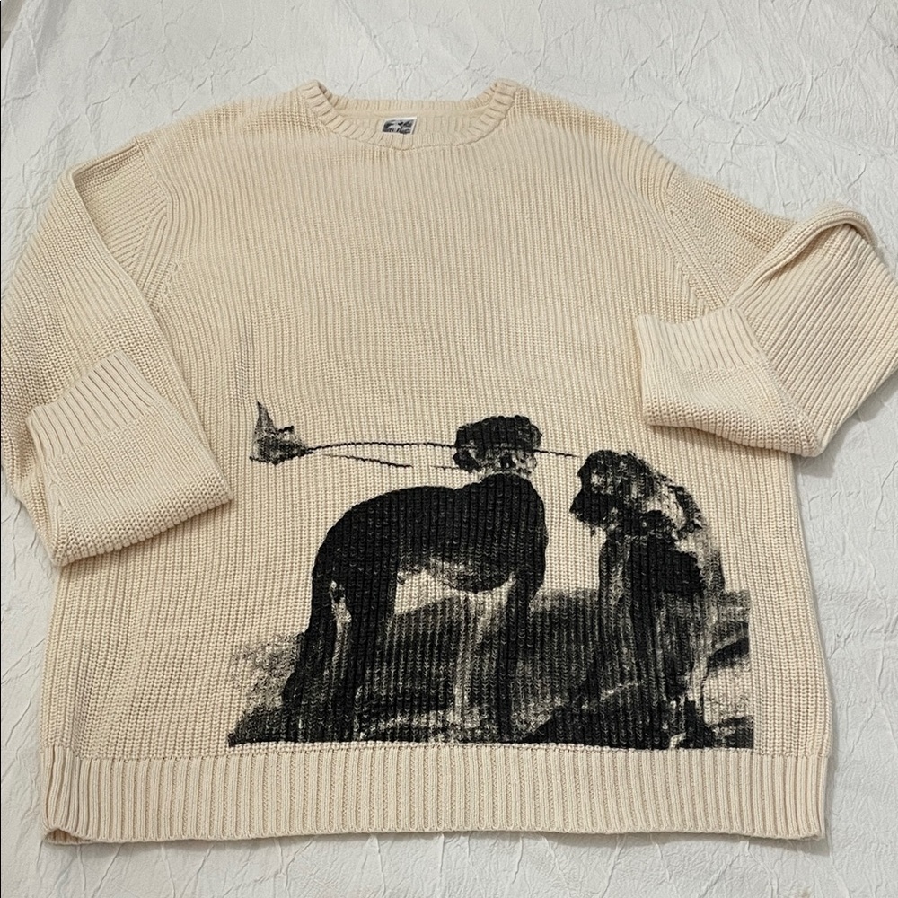 Cream Graphic Knit Sweater